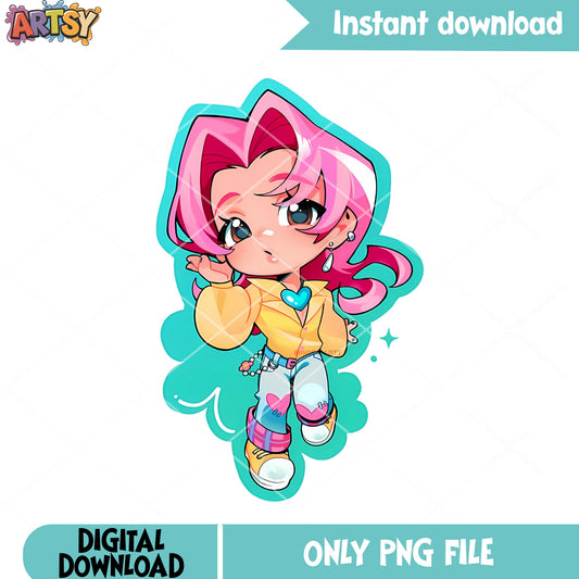 Saja girl fashion y2k anime png, chibi saja girls png, kpop poster png