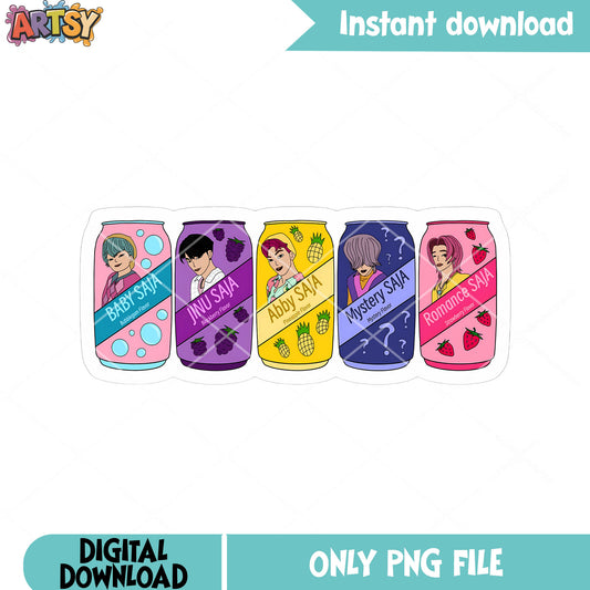 Saja soda can sticker group png, saja soda pop​ png, soda design png
