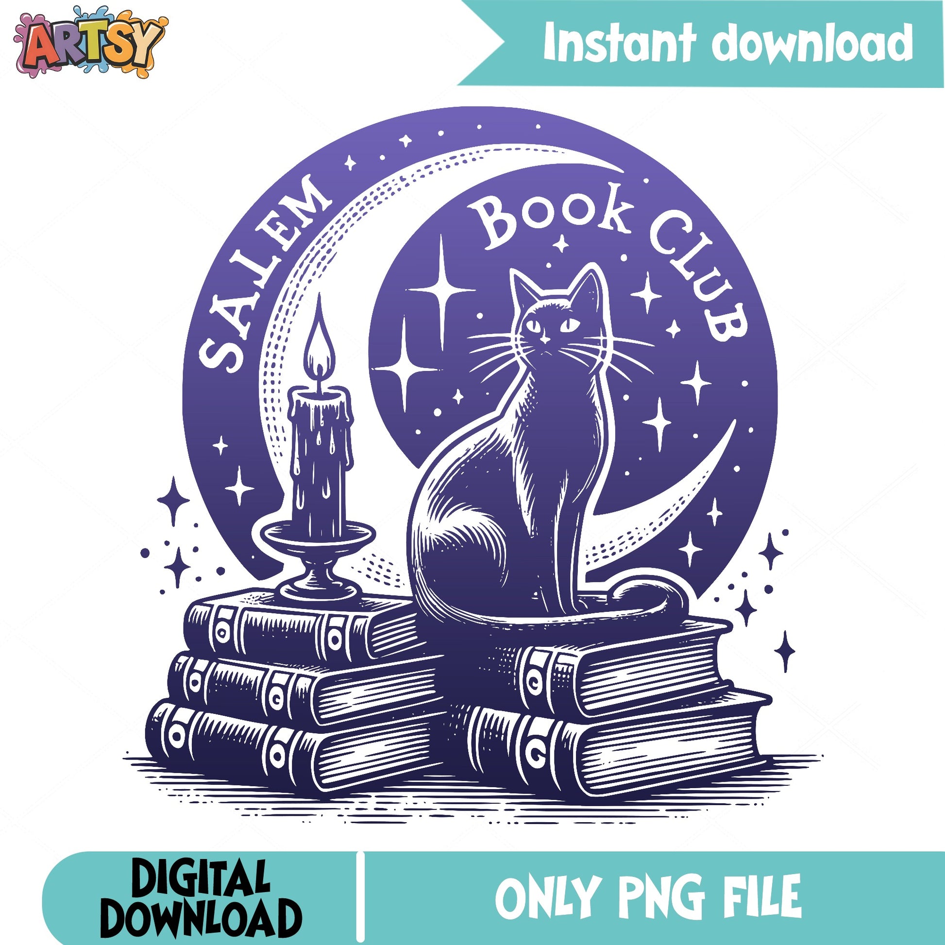 Salem Book Club PNG, Black Cat Witch Halloween PNG, Spooky PNG
