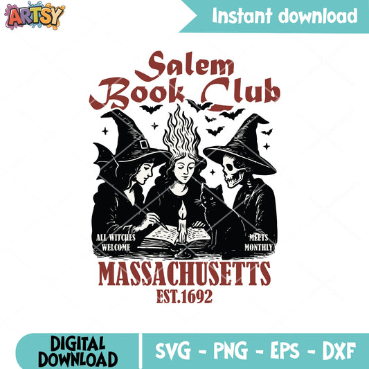 Salem book club est svg, salem book​ svg, halloween girl svg
