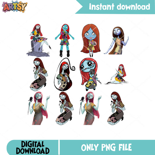 Sally in nightmare png bundle, jack and sally​ png, halloween nightmare png