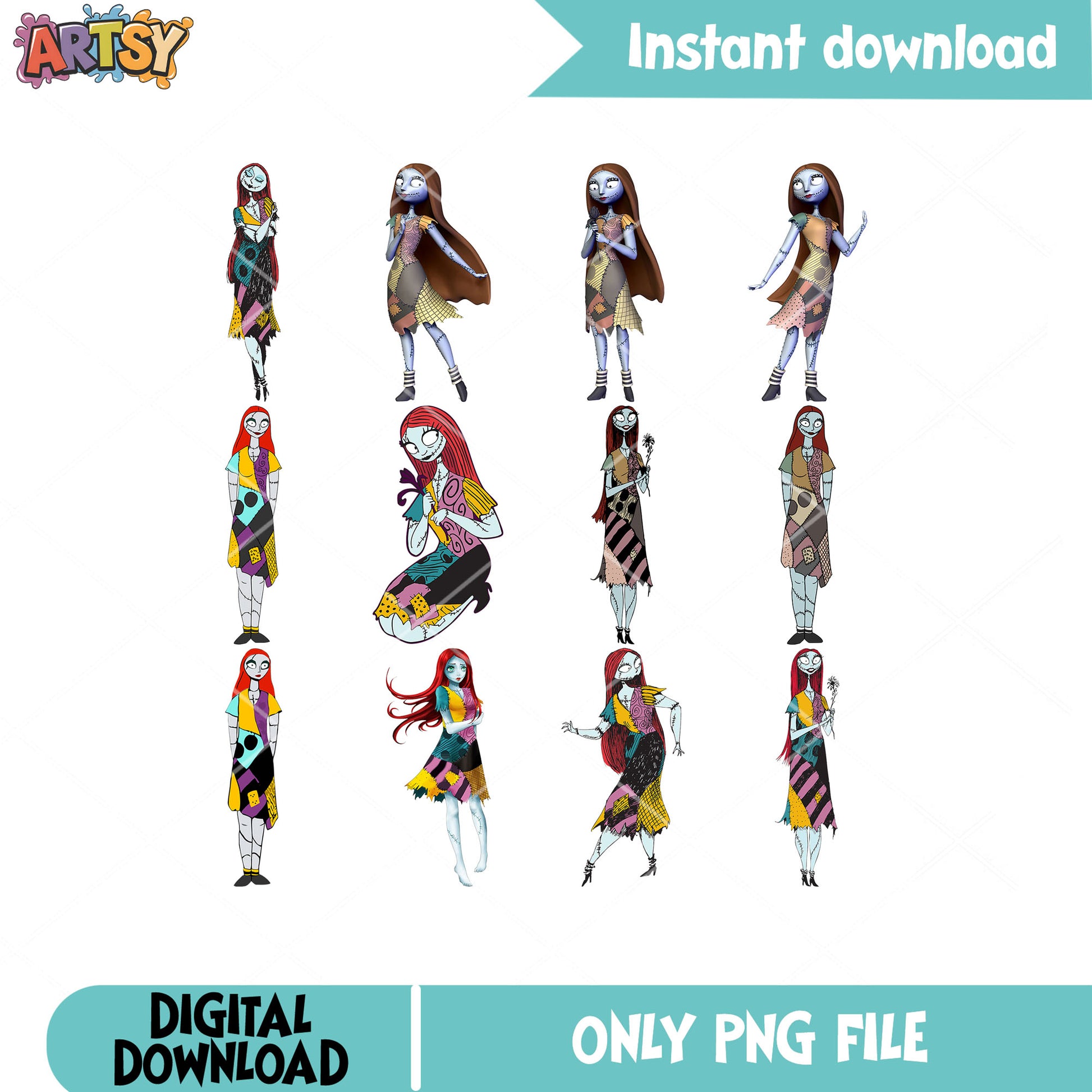 Sally nightmare png bundle, jack and sally​ png, halloween nightmare png