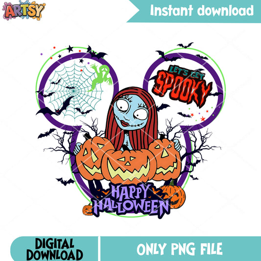 Sally zombie png, jack o lantern png, creepy halloween png