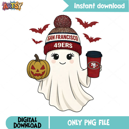 San Francisco 49ers Halloween Ghost PNG, Football Ghost PNG, Spooky PNG