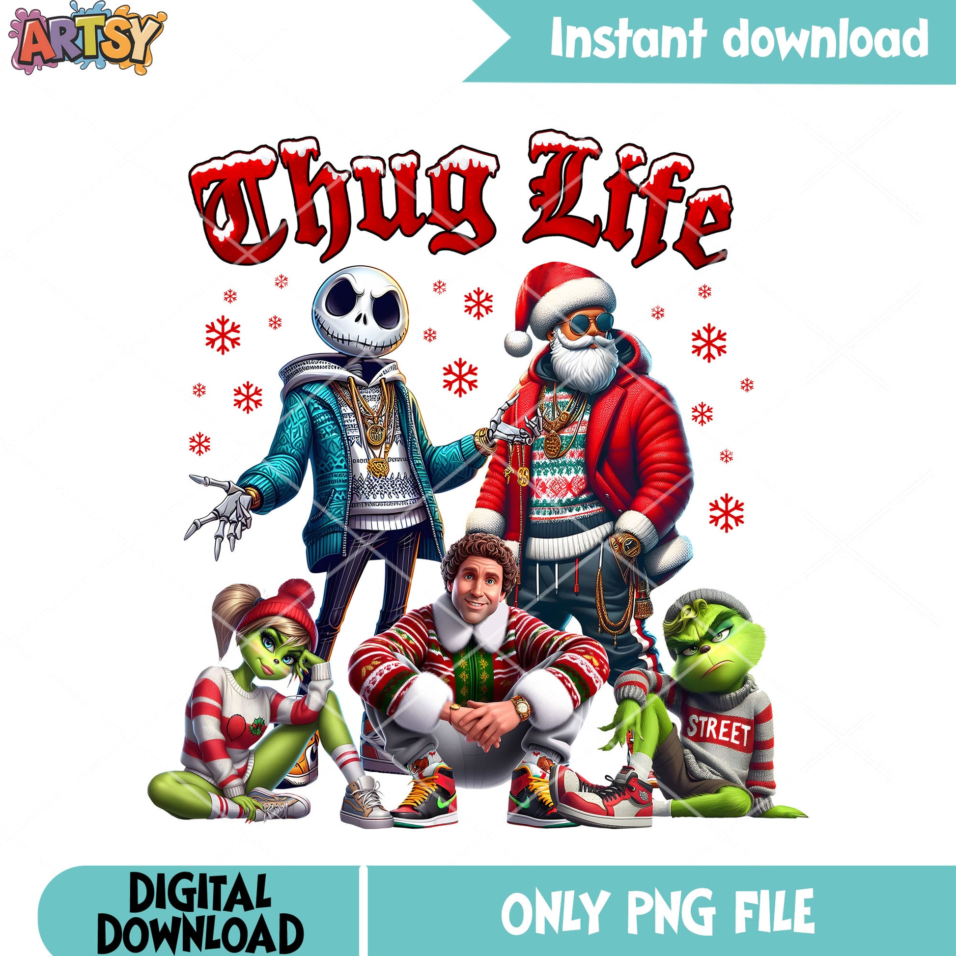 Santa christmas thug life png, jack skelington png, santa claus png