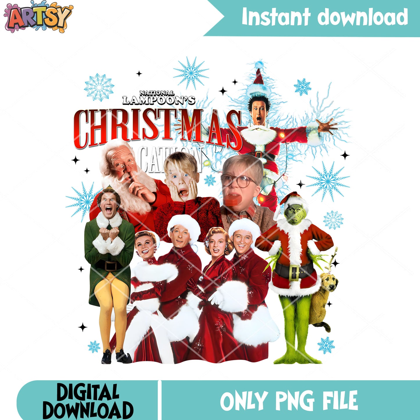 Santa christmas vacation png, white christmas png, kevin mccallister png