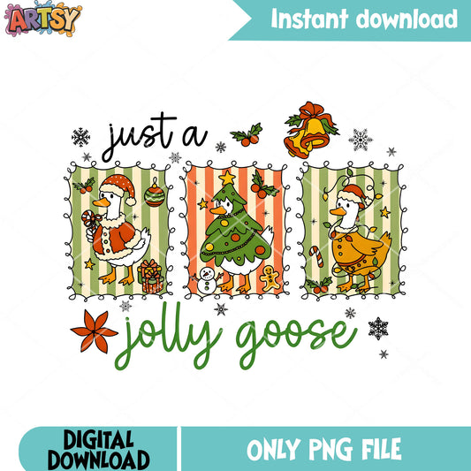 Santa claus goose png, christmas tree png, jingle bell png