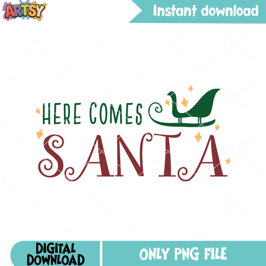Santa claus is coming png, christmas sleigh png, Christmas poster png