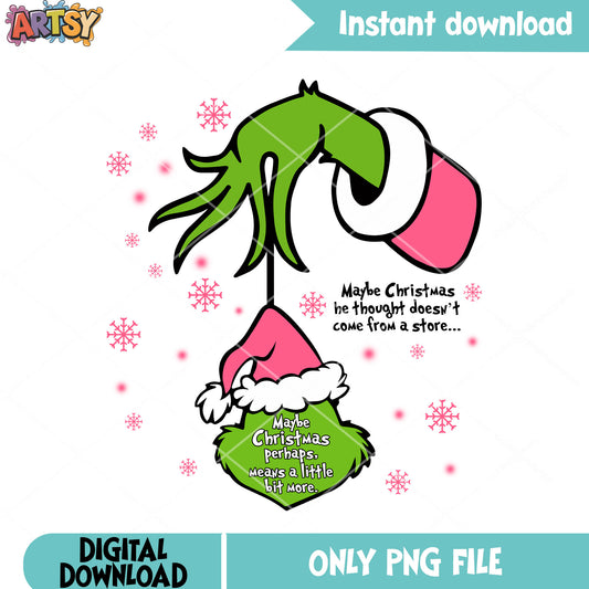 Santa claus pinky grinch png, santa hat png, christmas spirit png