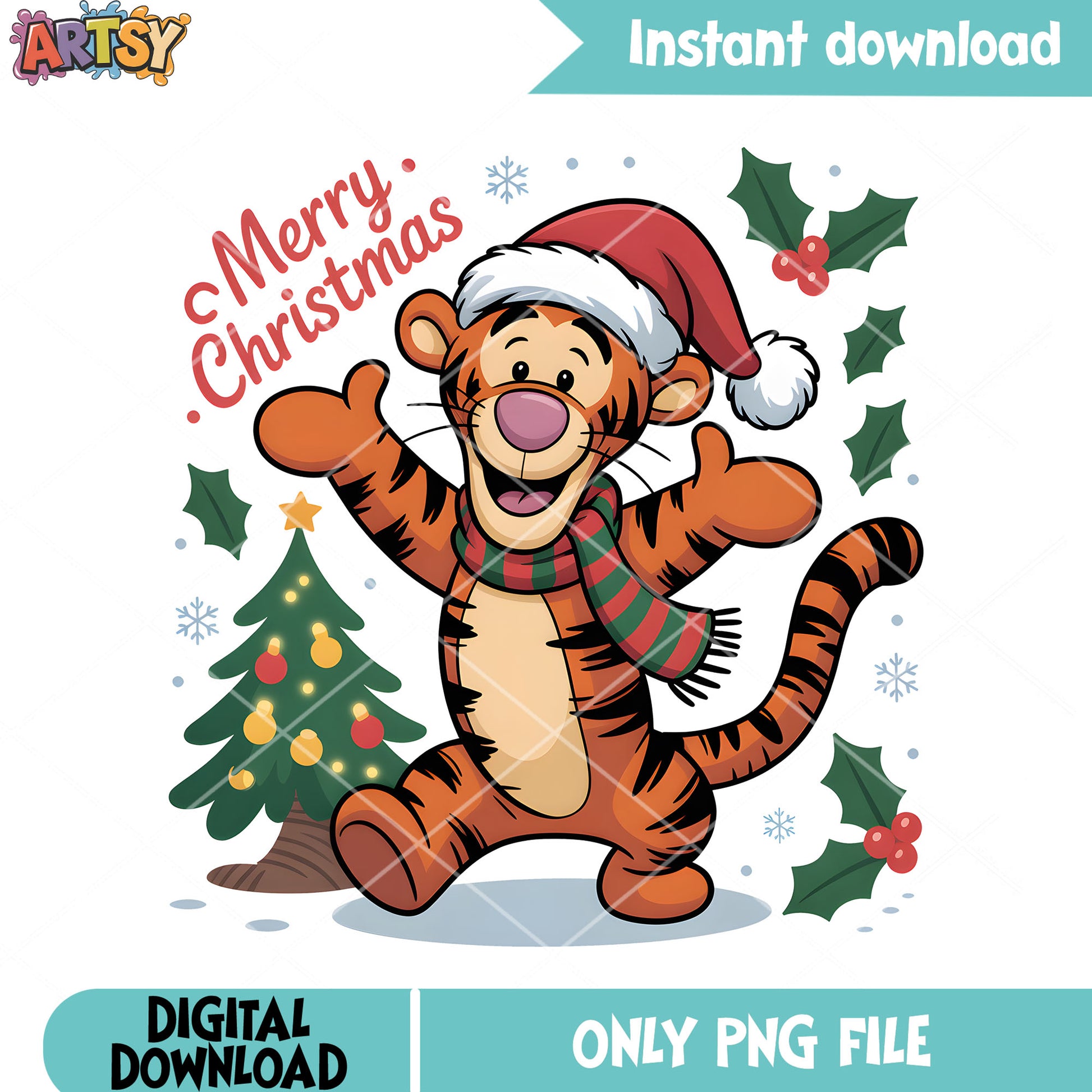 Santa costume tiger hat png, winnie the pooh png, christmas poster png