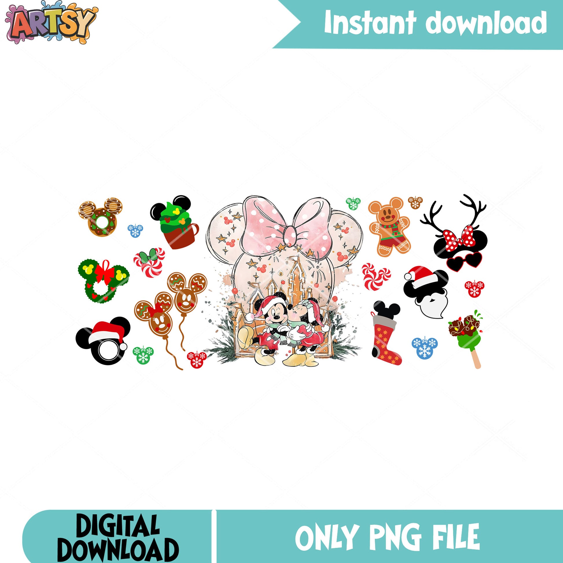 Santa couple disney christmas png, mickey and friends png, santa hat png