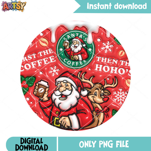 Santa cruz coffee​ png, santa reindeer png, happy santa cute png