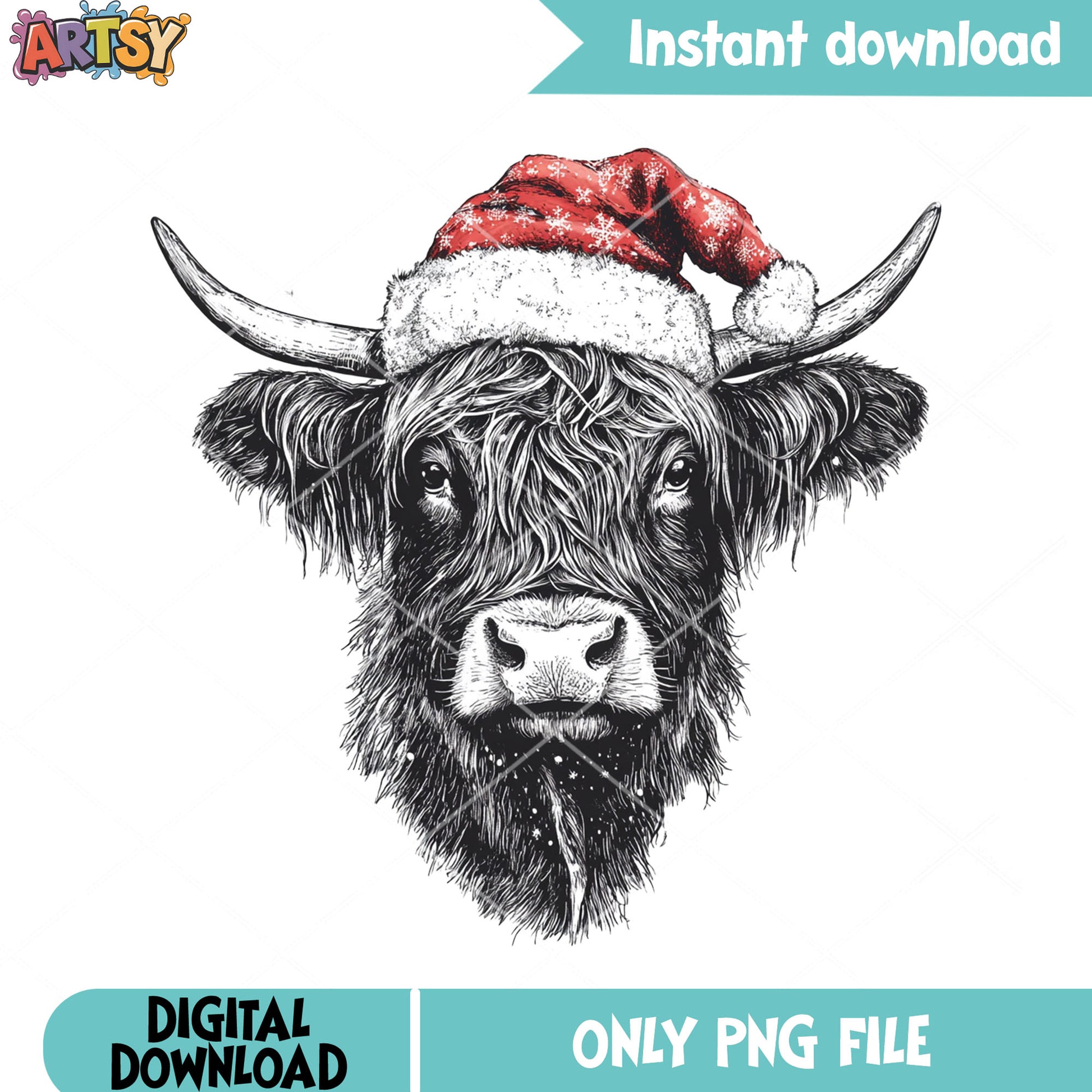 Santa hat Highland cow png, christmas vibes png, merry christmas png
