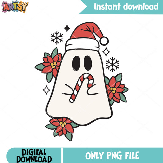 Santa hat baby ghost png, red flower png, scary halloween night png 