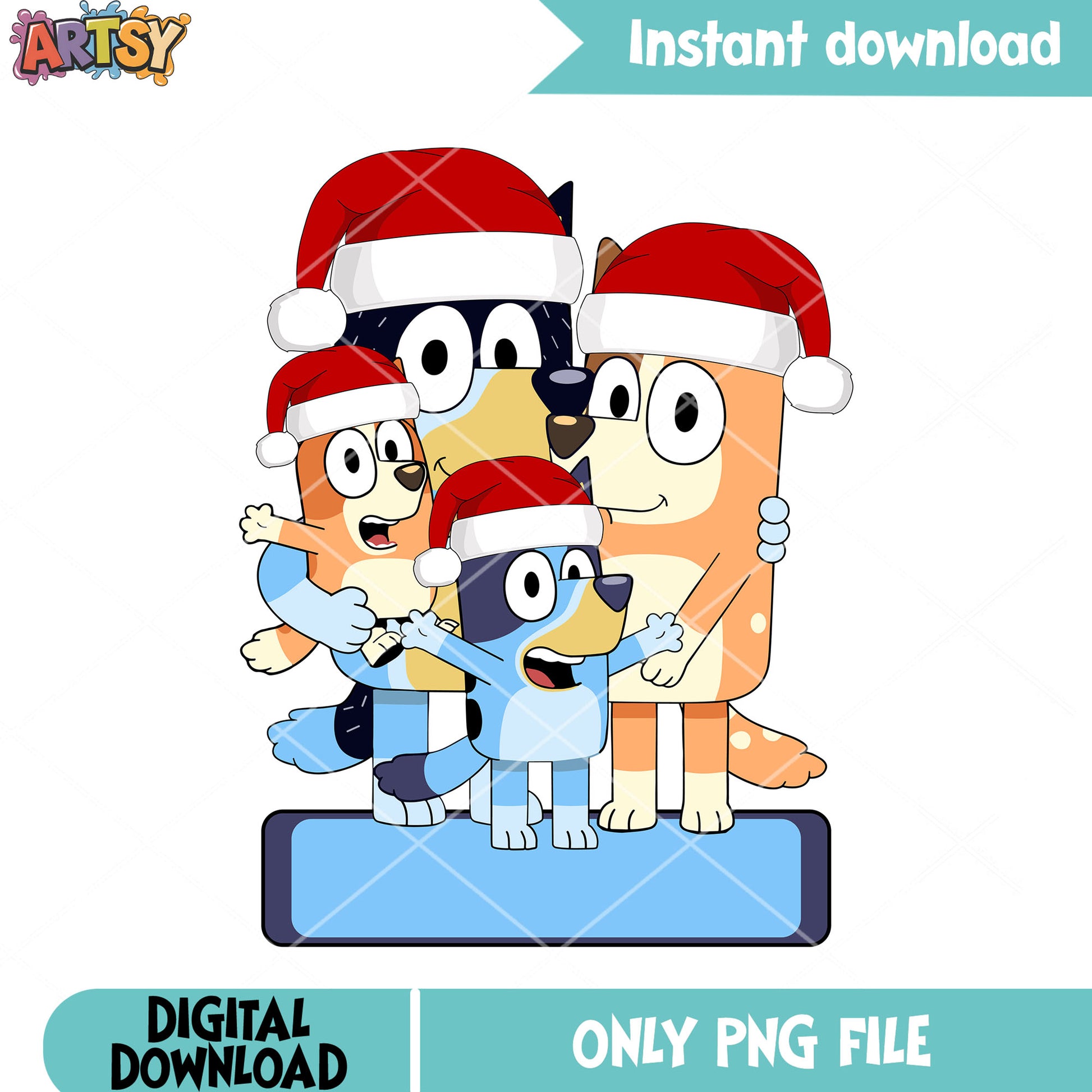 Santa hat heeler family png, chili heeler png, bingo heeler png