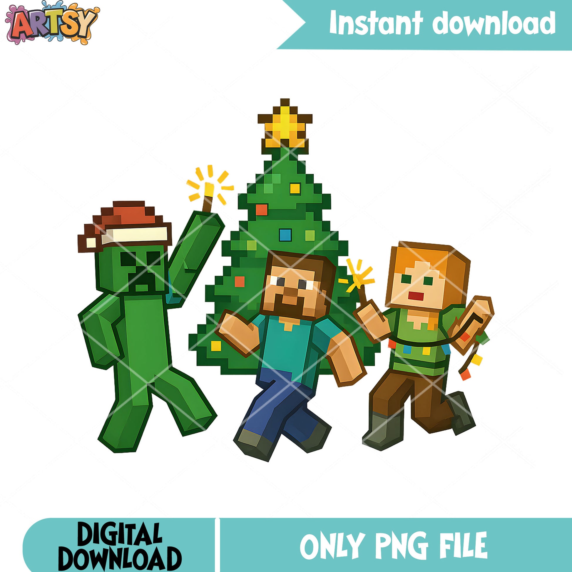 Santa hat minecaft tree png, minecraft creeper png, alex minecraft​ png