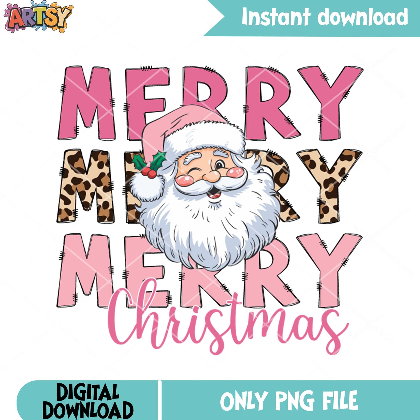 Santa leopard merry png, merry christmas leopard png, santa decor png