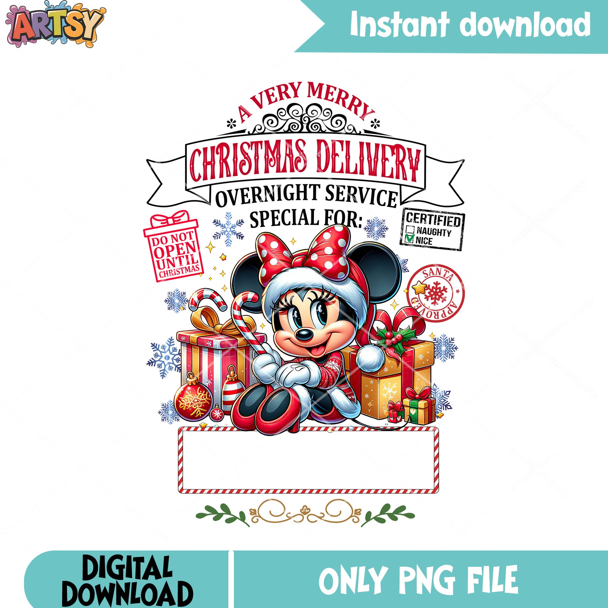 Santa minnie approved png, christmas png, mickey and friends png