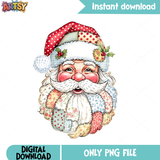 Santa patch work png, white mustard png, holly leaves and berries png