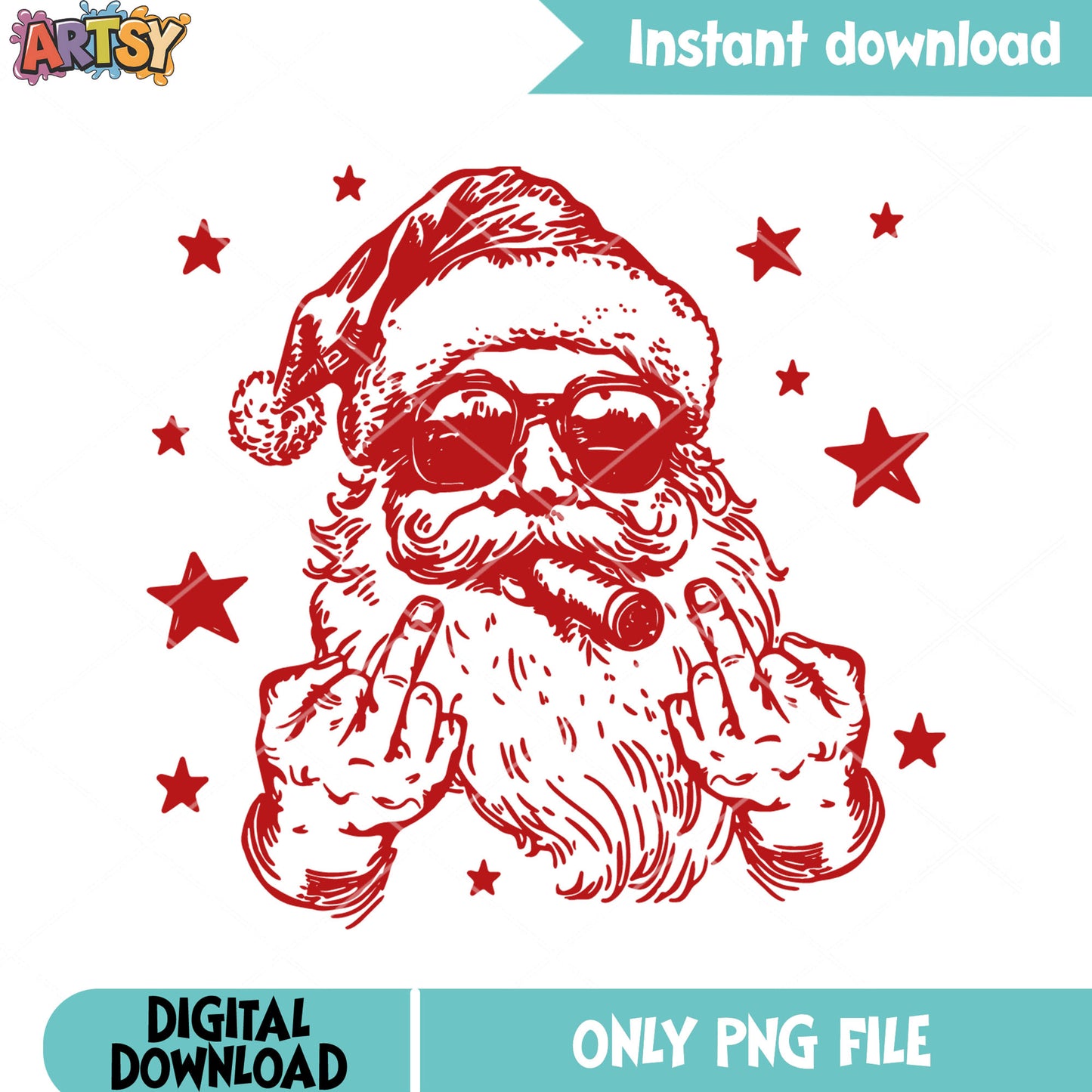 Santa rebel christmas png, santa red black png, funky png
