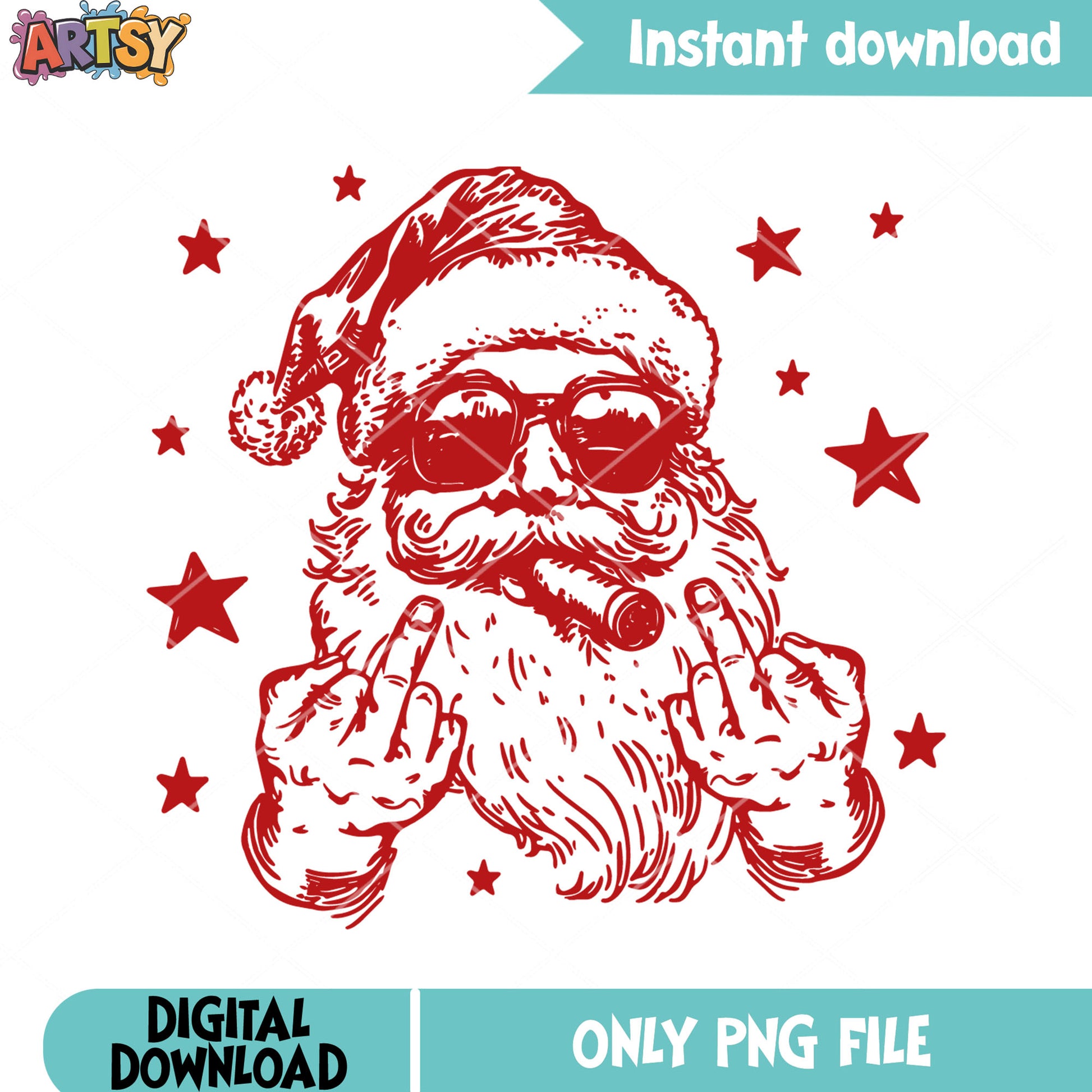 Santa rebel christmas png, santa red black png, funky png