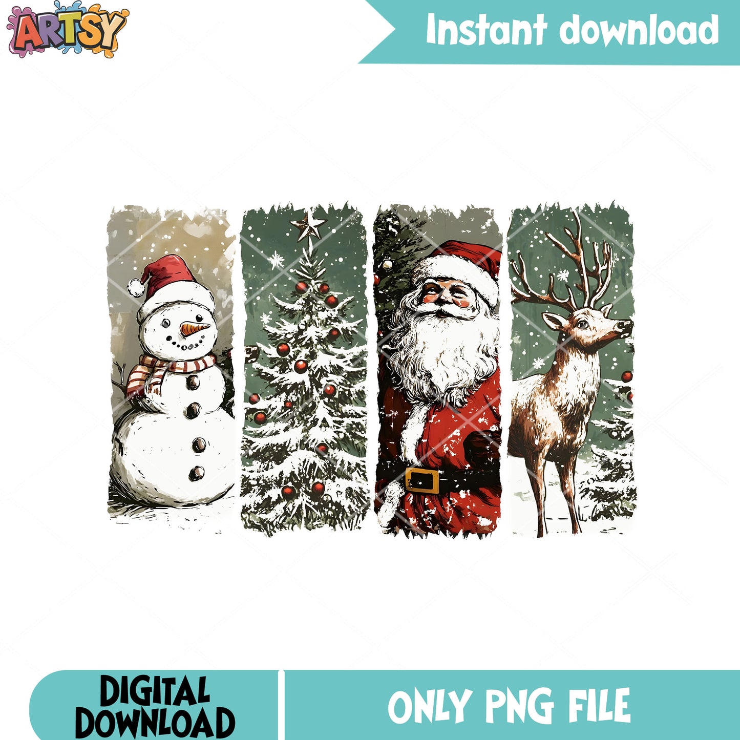 Santa reindeer snowman png, reindeer snowman christmas png, tree png