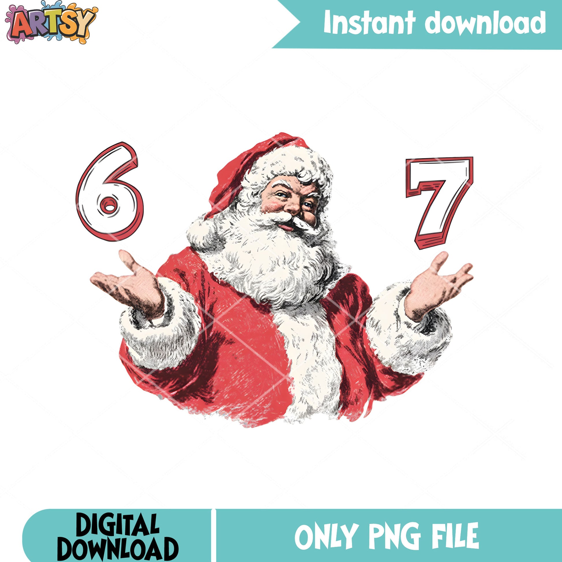 Santa six seven trend png, santa christmas png, six seven funny png