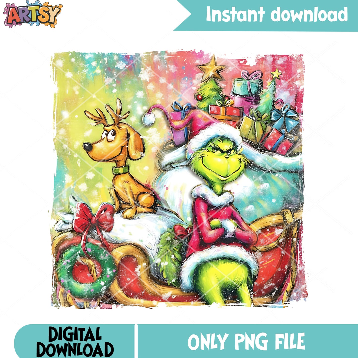 Santa sleigh png, How the grinch stole christmas png, max the dog​ png
