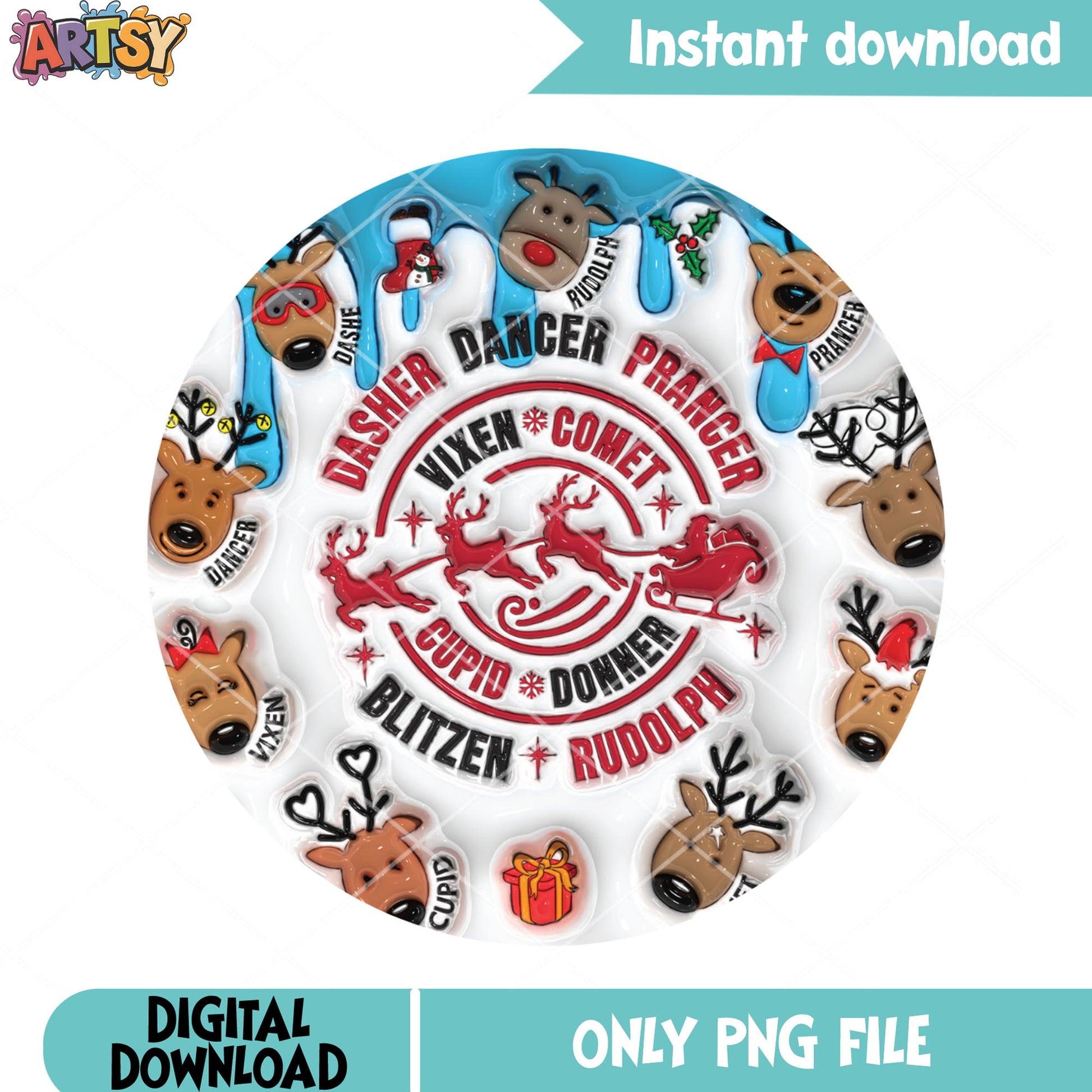 Santas reindeer names dasher png, rudolph red png, cute reindeer png