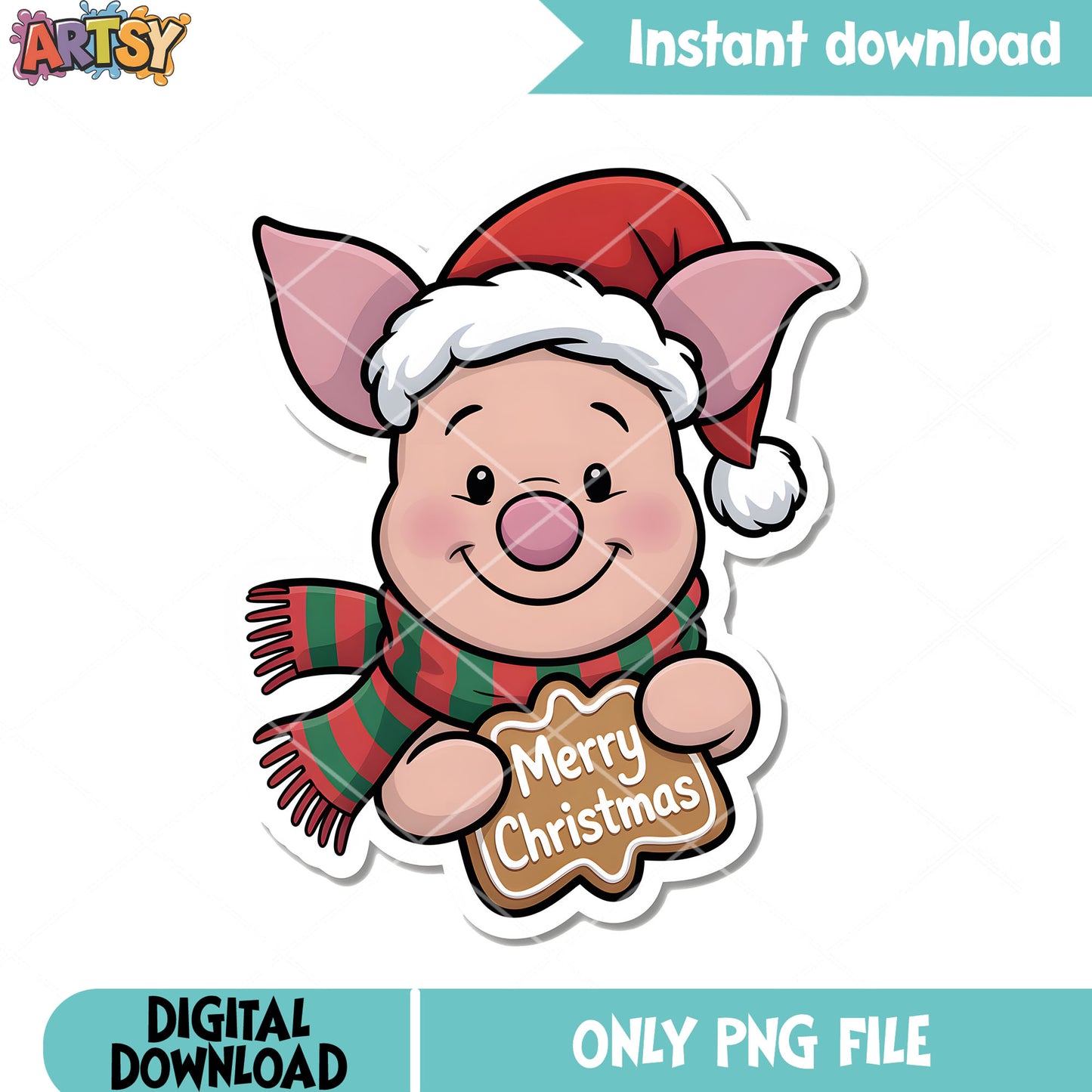 Santa sticker piglet png, merry christmas png, disney piglet png