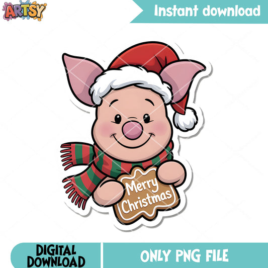 Santa sticker piglet png, merry christmas png, disney piglet png