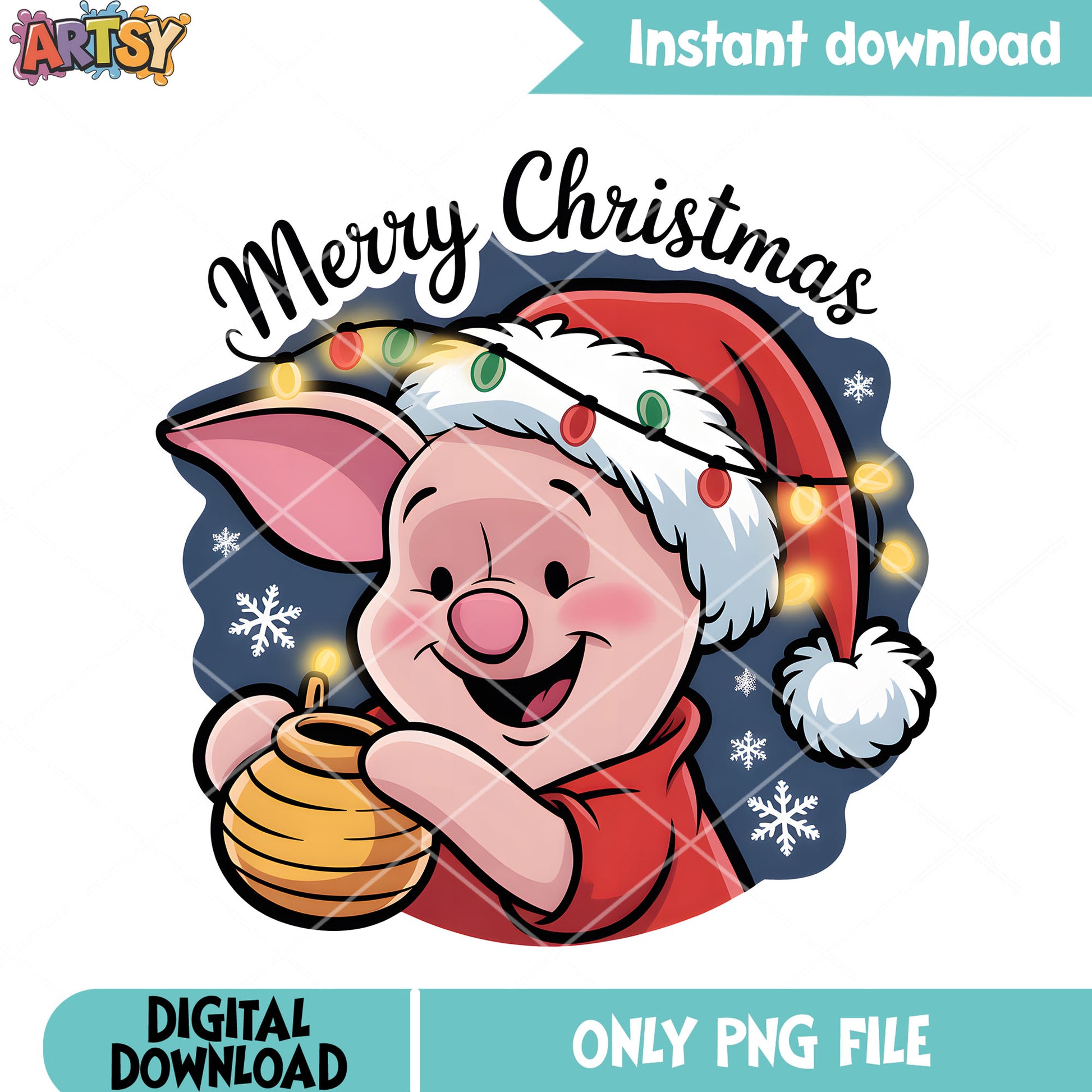 Santa vibes piglet png, christmas disney png, disney piglet png