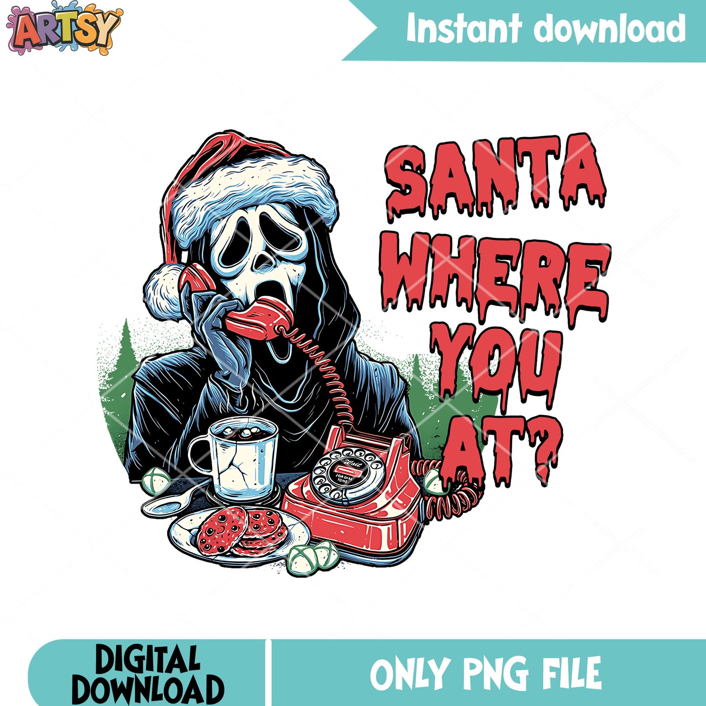 Santa where you at png, christmas cookies png, ghost face png