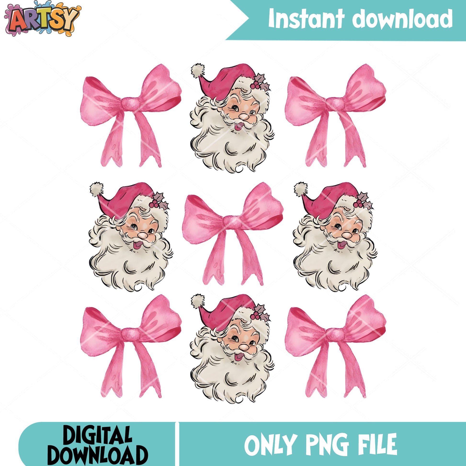 Satan claus png, vintage pink bow png, christmas pink bow png