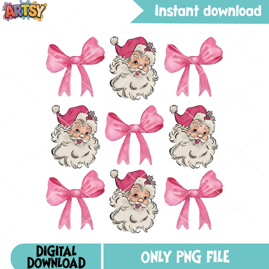 Satan claus png, vintage pink bow png, christmas pink bow png