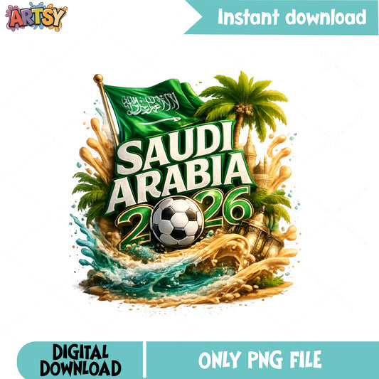 Saudi Arabia 2026 Soccer PNG, World Cup Football PNG, Saudi Flag PNG