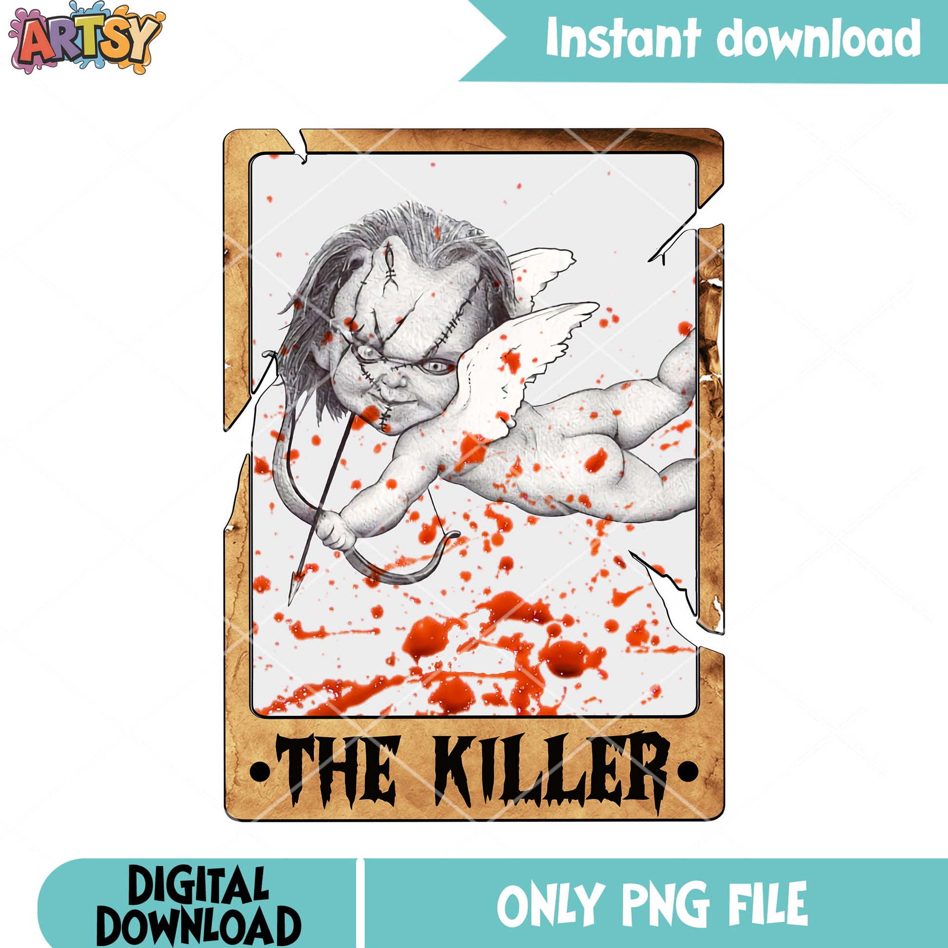 Scared face Chucky bloody  png, the cupid png, childs play movies png