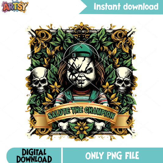 Scar face chucky the doll png, skull skeleton png, halloween scary png