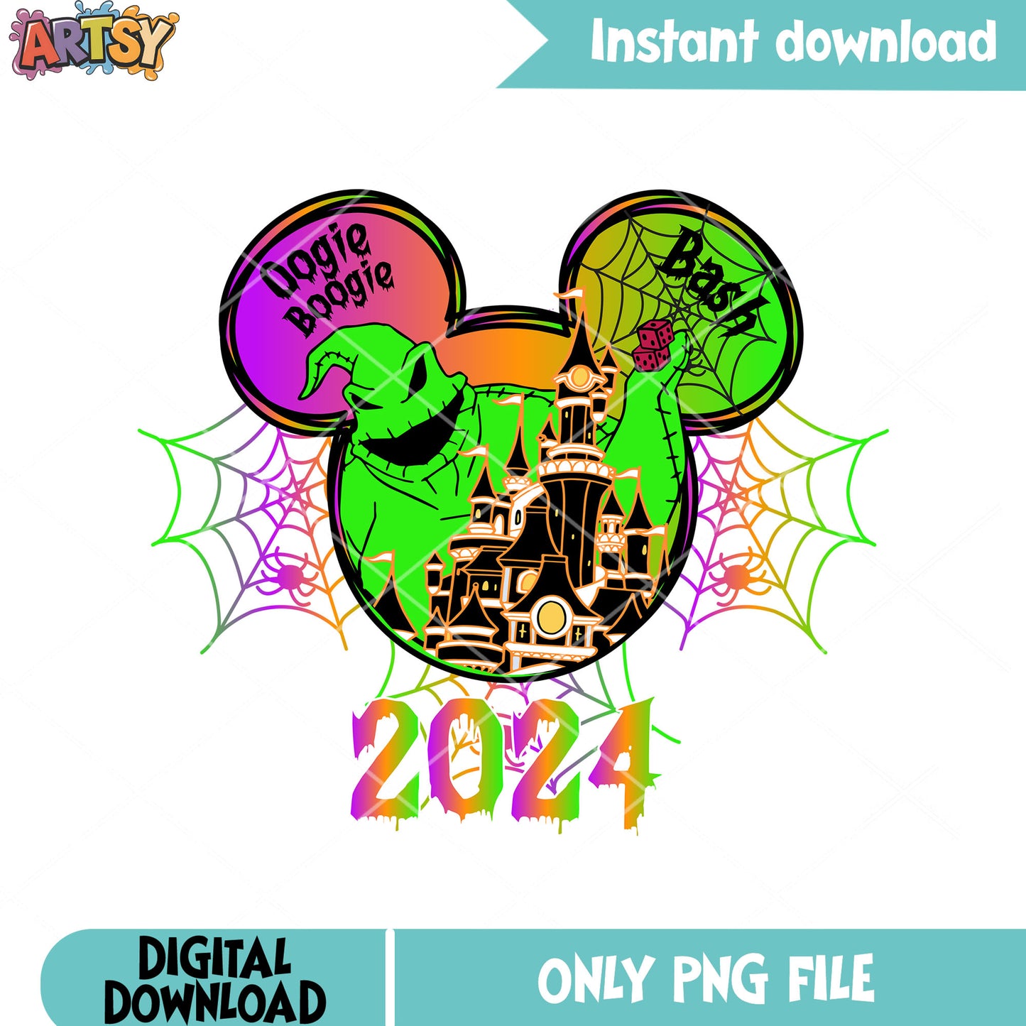 Scary Green monster png, disney castle png, spooky halloween png