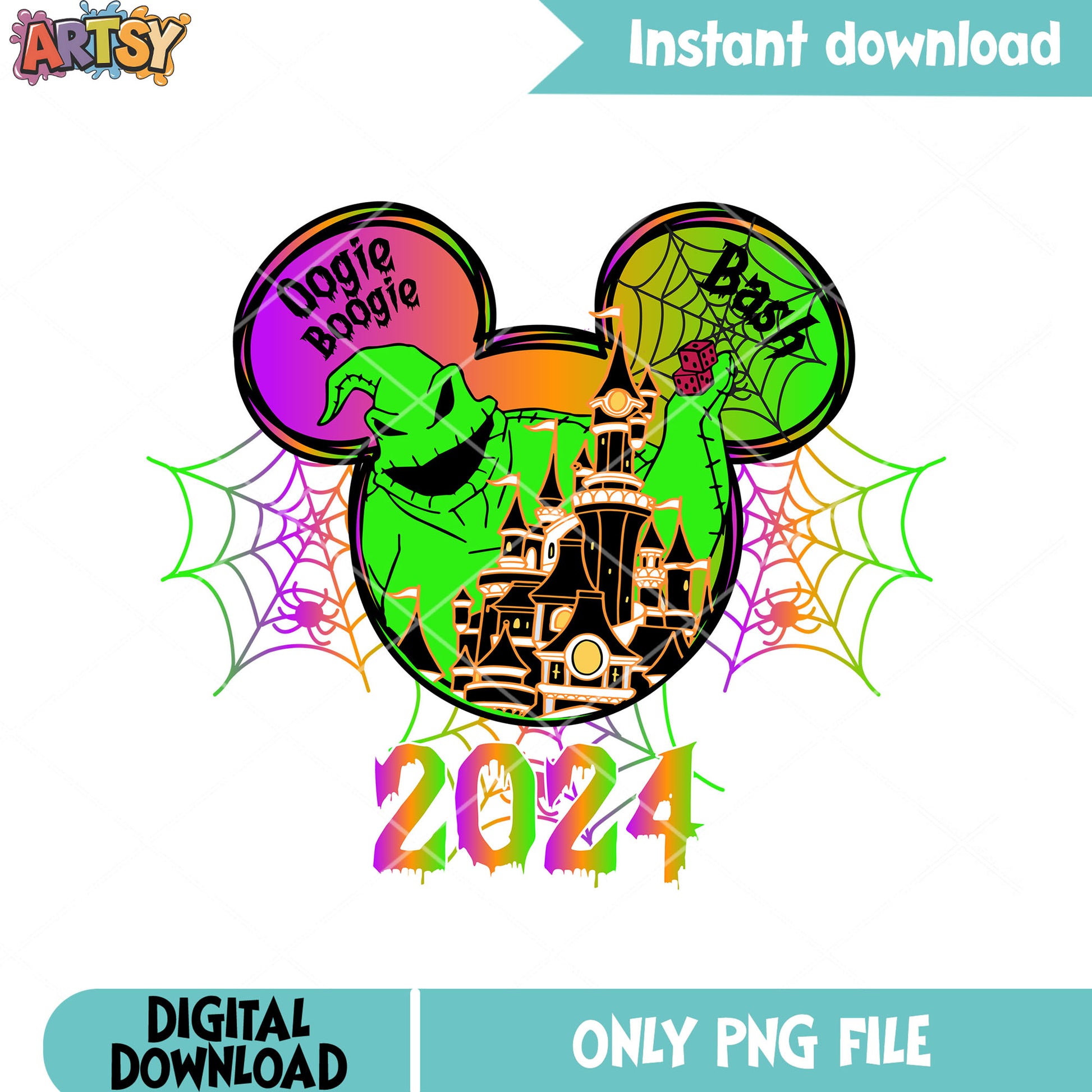 Scary Green monster png, disney castle png, spooky halloween png