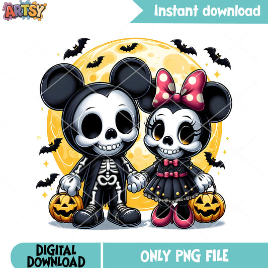 Scary Minnie Mouse skeleton png, halloween night png, x ray costume png