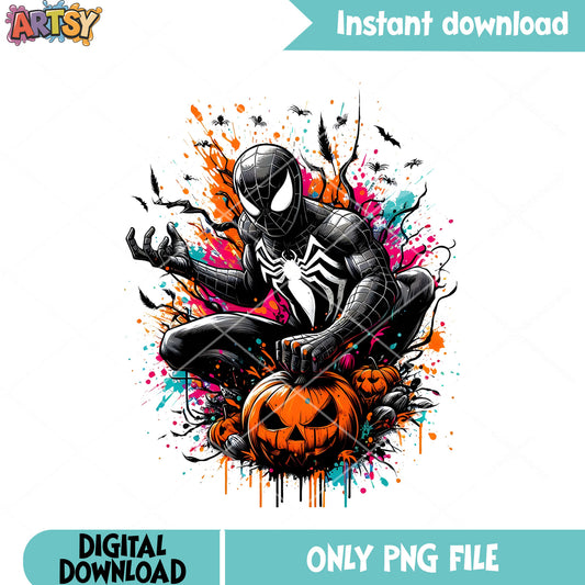 Scary SpiderMan png, black suit halloween png, Marvel Halloween png