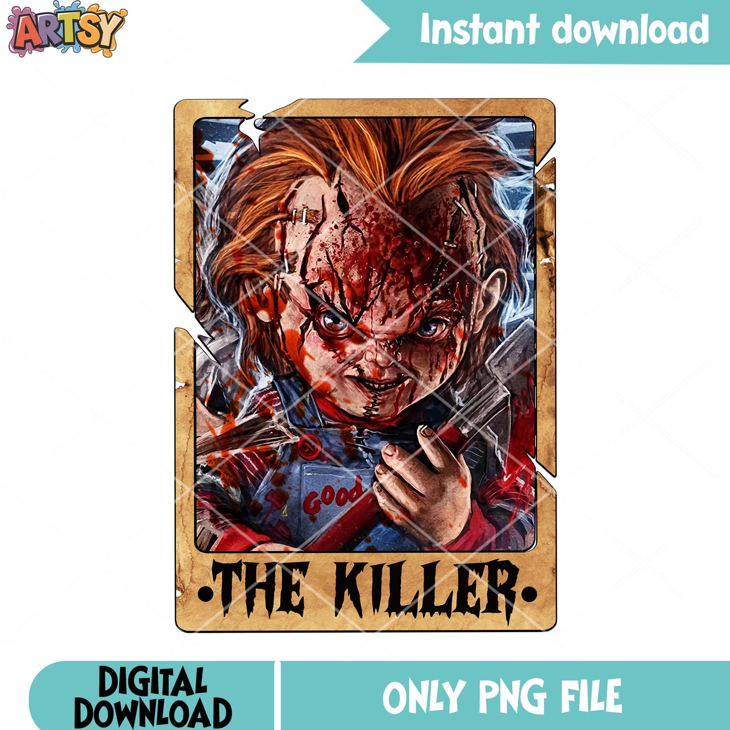 Scary baby bloody doll png, chucky png, childs play movies png
