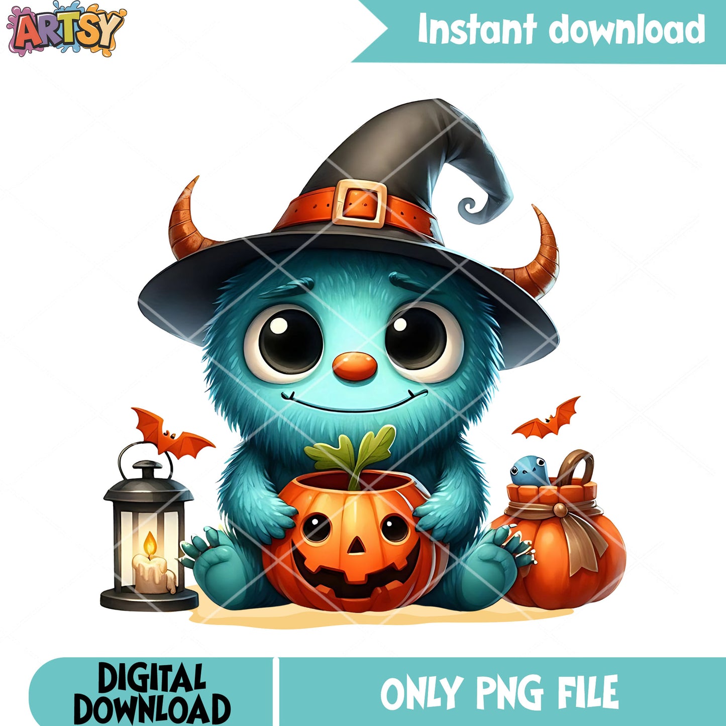 Scary bat pumpkin cute monster png, witch hat png, scary halloween png