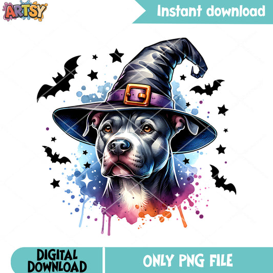 Scary bats and Pitbull png, witch hat png, scary halloween png