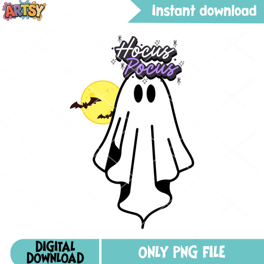 Scary bats and ghost png, hocus pocus png, crazy halloween night png 