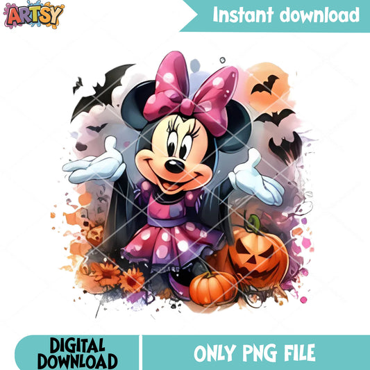 Scary bats and minnie png, disney halloween ​png, jack o lantern png