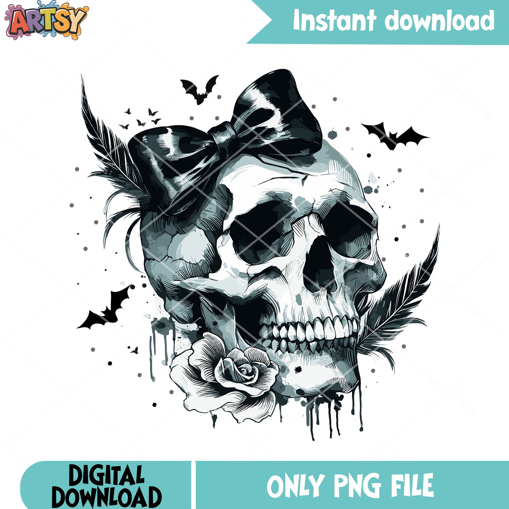 Scary bats black bow tie png, skull skeleton png, halloween night png