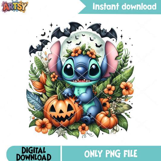 Scary bats halloween png, disney halloween png, stitch character png