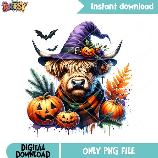 Scary bats hat cow png, wicker pumpkin png, halloween scary png